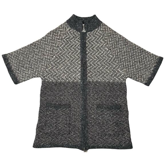 NWOT Aran Crafts 100% Wool Knit Short Sleeve Zip Cardigan Sweater Gray Small - Picture 1 of 9